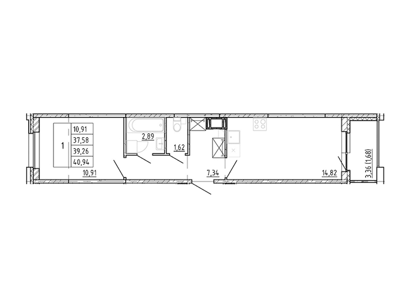 1-комнатная квартира 37.58 м², 10/12 эт., ЖК «Полис Новоселье»